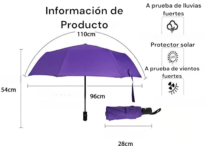 Paraguas Bolsillo Tela Goma Reforzada 9 Varillas